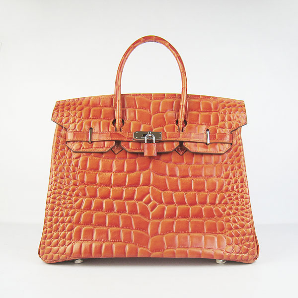 High Quality Fake Hermes Birkin 35CM Max Crocodile Veins Leather Bag Orange 6089